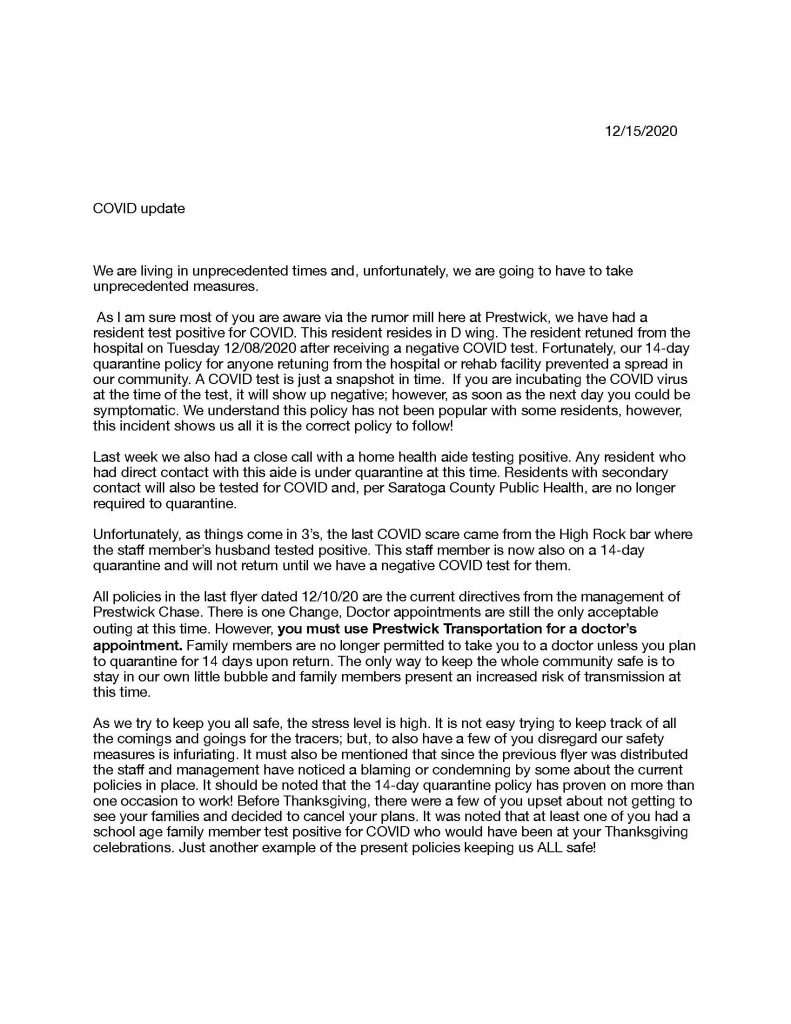 Prestwick COVID update, 12-15-20