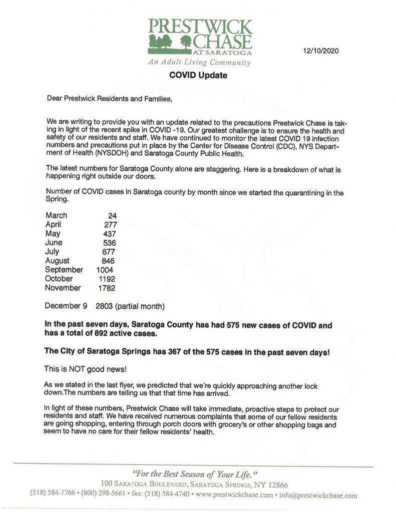 Prestwick Chase COVID Update. 12-10-20