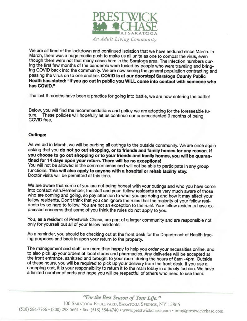 Prestwick Chase COVID Update. 12-10-20