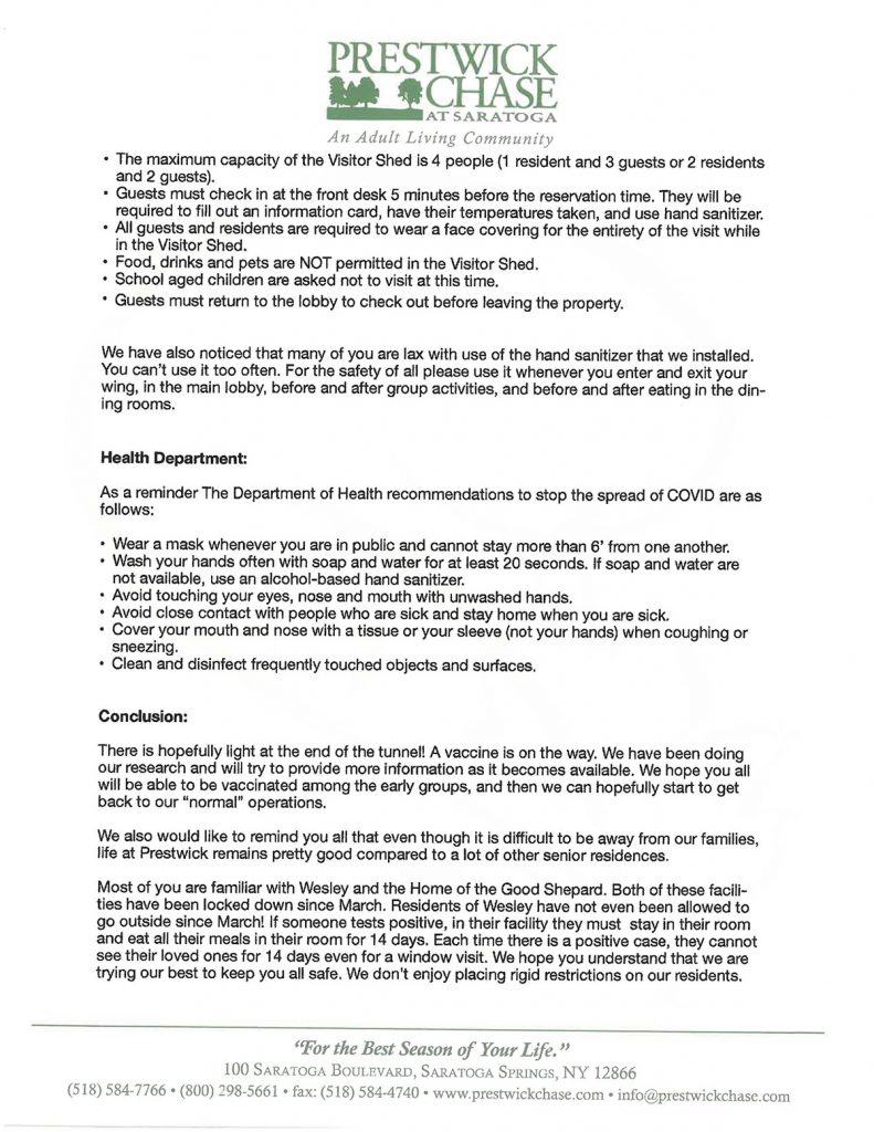 Prestwick Chase COVID Update. 12-10-20